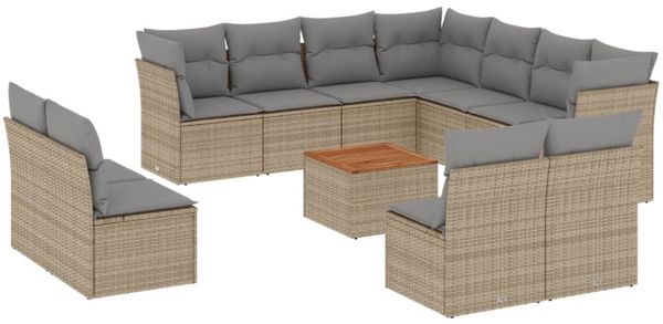 vidaXL 12-tlg. Garten-Sofagarnitur mit Kissen Beige Poly Rattan 3256038 Bild 2