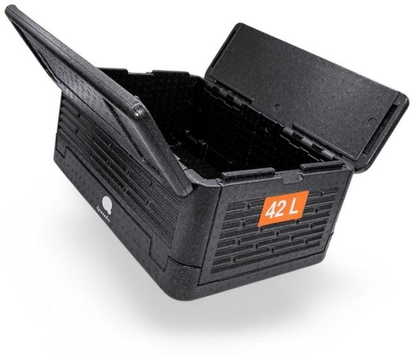 Spetebo Thermobehälter Thermobox faltbar schwarz zum Warmhalten und Kühlen, Syropor (Kunststoff EPP), (Anzahl, 1-tlg, Stück), Handliche Griffmulden
