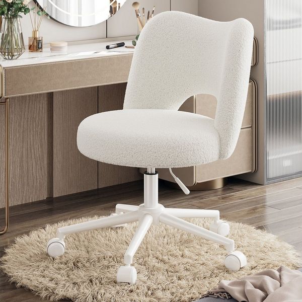 Klyvvo Drehstuhl mit Rollen, Atmungsaktive Kuschelige Teddyfell Schminkstuhl (1 St), höhenverstellbar, für Homeoffice, Büro, Zimmer