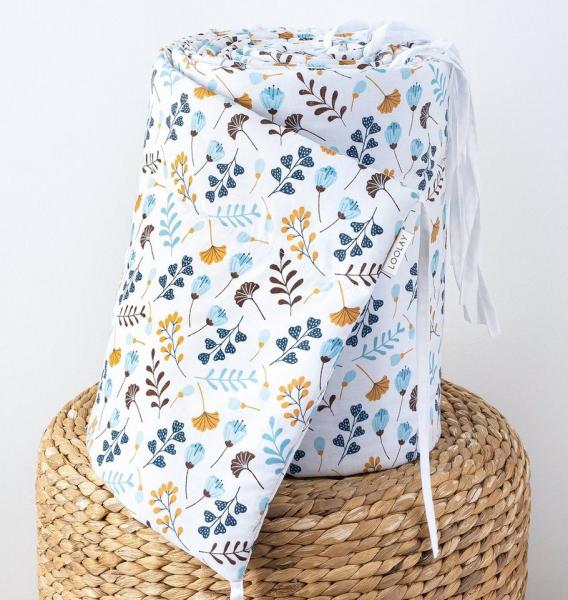 Loolay Bettnestchen PREMIERE! Blumenwiese BLAU Bettumrandung 420, 360, 210, 180 x30cm, (Babynestchen Bettsprossen Kopfschutz Babyausstattung Türkis Blumen BABYNEST, 100% Baumwolle Babybett Bettschutzgitter Umrandung), LOOLAY® - 100% Europäische Stoffe ... Bild 1