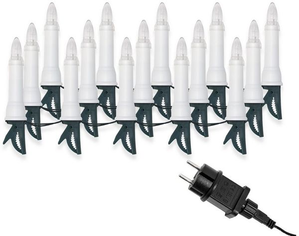 IC Winterworld LED-Lichterkette LED Lichterkette Weihnachtsbaum für außen und innen (IP44), Strom, 15-flammig, ohne Batterien, Riffel-Weihnachtskerzen für den Christbaum