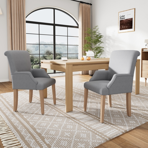 2er Set Leinenstuhl Grau mit Massivholzbeinen, Höhenverstellbar, Atmungsaktiv und Bequem, Polsterstuhl für Esszimmer Bild 1