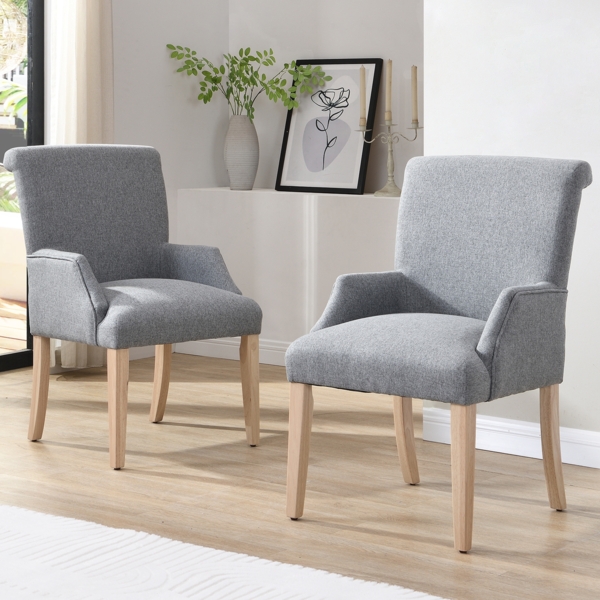 2er Set Leinenstuhl Grau mit Massivholzbeinen, Höhenverstellbar, Atmungsaktiv und Bequem, Polsterstuhl für Esszimmer Bild 2