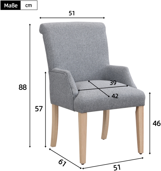 2er Set Leinenstuhl Grau mit Massivholzbeinen, Höhenverstellbar, Atmungsaktiv und Bequem, Polsterstuhl für Esszimmer Bild 5