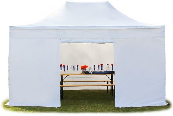 3x4,5 m Faltpavillon, PROFESSIONAL Alu 40mm, feuersicher, Seitenteile ohne Fenster, weiß