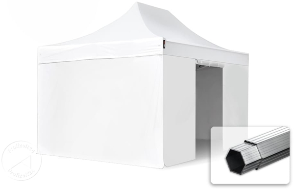 3x4,5 m Faltpavillon, PROFESSIONAL Alu 40mm, feuersicher, Seitenteile ohne Fenster, weiß
