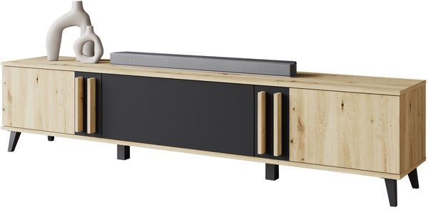 TV-Lowboard Hailea 183 (Farbe: Artisan Eiche / Schwarzer Graphit + Artisan Eiche)