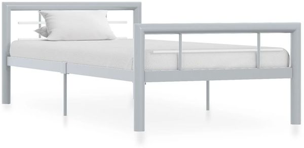 Bettgestell, Einzelbett Grau und Weiß Metall 100x200 cm