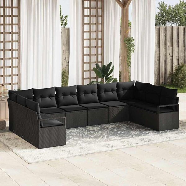 vidaXL Gartensofa-set mit Kissen 10 pcs Schwarz Poly-Rattan 3355232