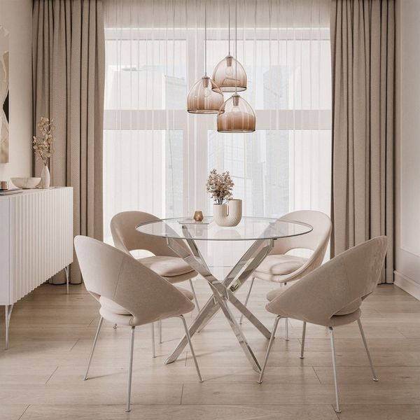 Lookway Esstisch CRISTAL 100 cm Runder Esstisch mit Glasplatte, Durchmesser Ø 100 cm