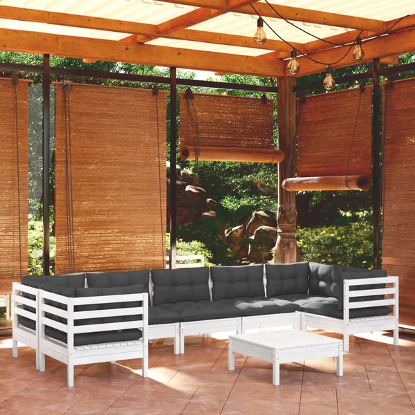 vidaXL 8-tlg. Garten-Lounge-Set mit Kissen Weiß Kiefernholz 3097314