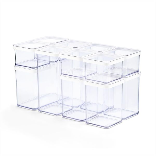 Rotho LOFT 12er-set Vorratsdosen mit Deckel, stapelbar, aromadicht, spülmaschinenfest, 40×20×21,4 cm (Transparent/Weiß)