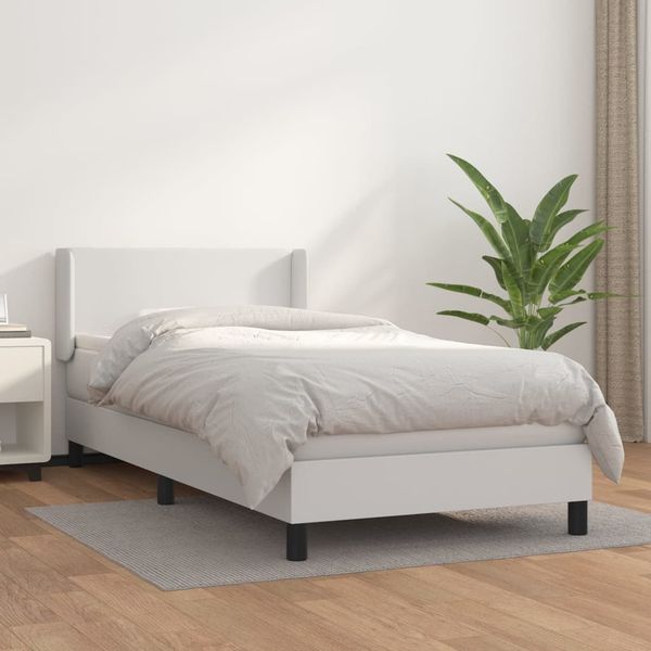 vidaXL Boxspringbett mit Matratze Weiß 90x200 cm Kunstleder, Härtegrad: H2 [3130638]