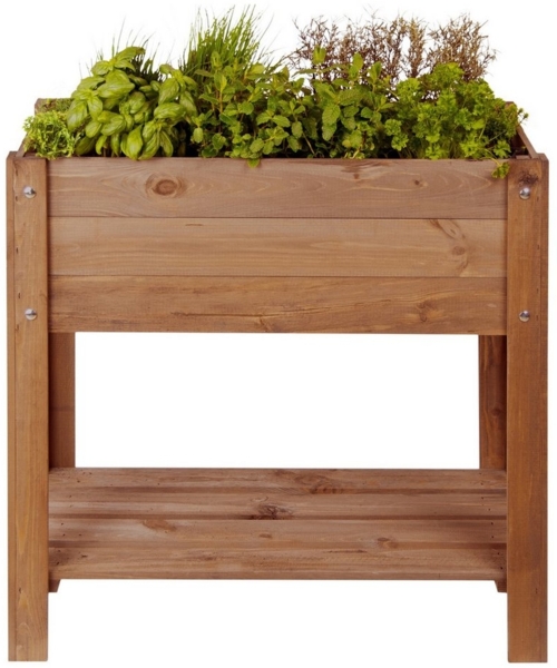 Hochbeet mit Ablage, Pflanzkasten aus Kiefernholz, braun, H 78 cm, inkl. Vlies