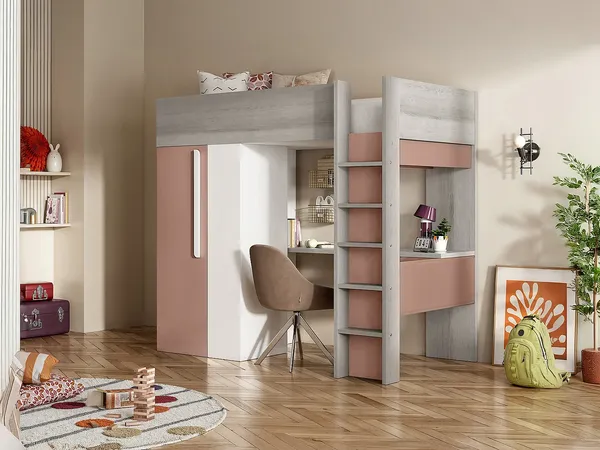 Vente-unique - NICOLAS Bett Holz, Platte PuderrosaBeige - B 110 cm x H 183,1 cm x L 205,2 cm