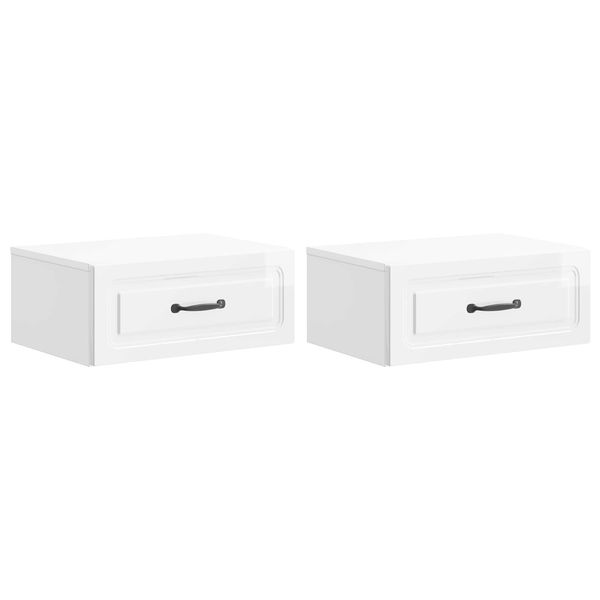 vidaXL Wandmontierter Nachttisch 2 pcs Hochglanz Weiß Holzwerkstoff 899304