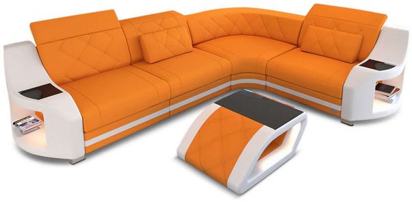 Stoff Ecksofa Genua L Form - Mikrofaserstoff - apricot-weiß - Rechts