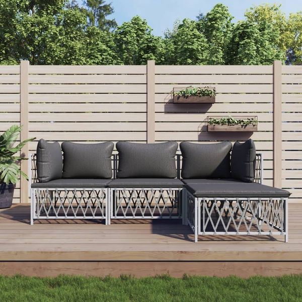 vidaXL 4-tlg. Garten-Lounge-Set mit Kissen Weiß Stahl 3186860