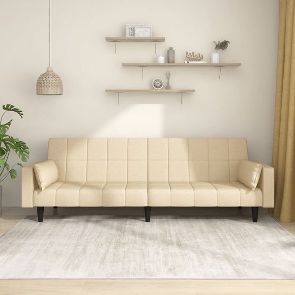 vidaXL Schlafsofa 2-Sitzer mit 2 Kissen Creme Stoff 375836