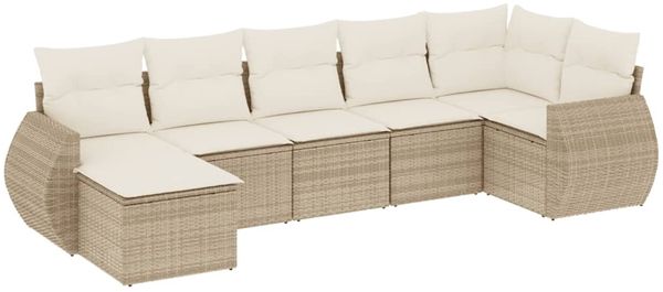 vidaXL 7-tlg. Garten-Sofagarnitur mit Kissen Beige Poly Rattan 3254015 Bild 2