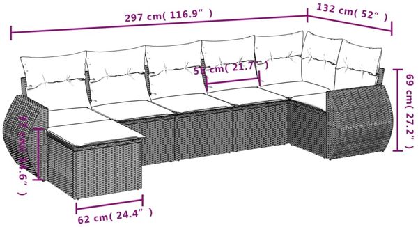 vidaXL 7-tlg. Garten-Sofagarnitur mit Kissen Beige Poly Rattan 3254015 Bild 3