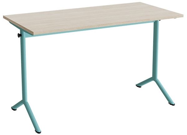 Schultisch Atlas 1130 1200x600 mm schalldämmendes Hochdrucklaminat türkisfarbenes Gestell