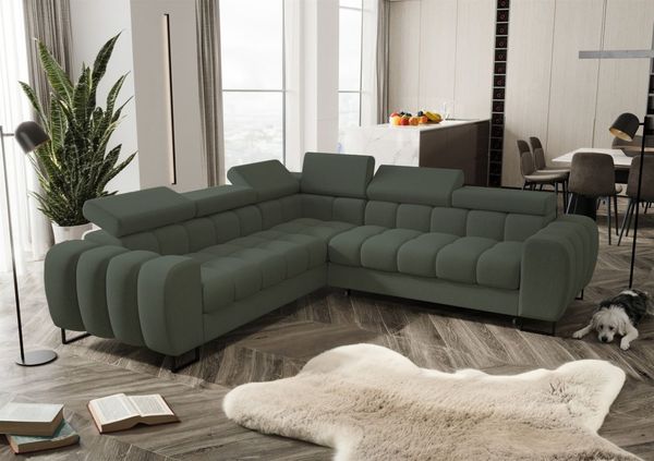Ecksofa Schlafsofa BASTIEN in Stoff Gemma Grün Seite Universal