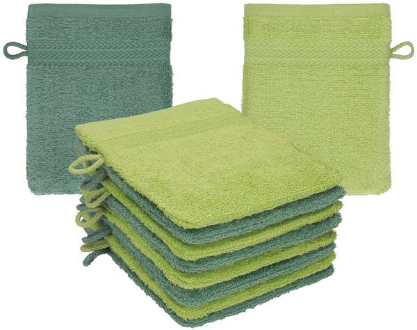 Betz Waschhandschuh 10 Stück Waschhandschuhe Premium 16x21 cm Farbe tannengrün-avocadogrün