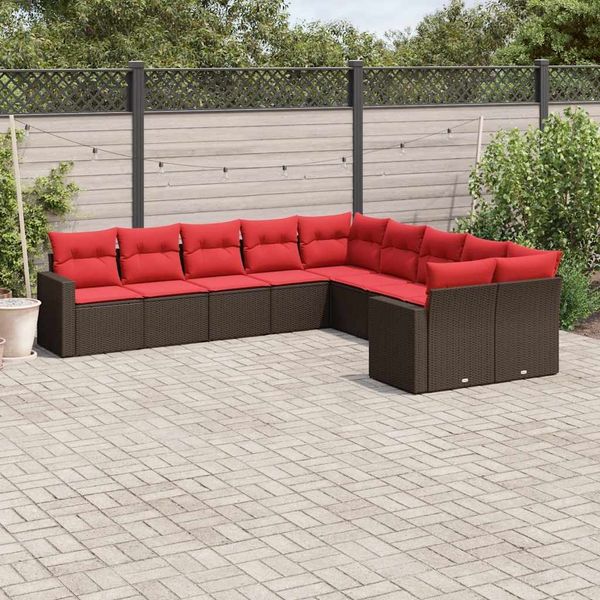 vidaXL 10-tlg. Garten-Sofagarnitur mit Kissen Braun Poly Rattan 3219504