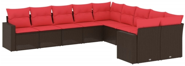 vidaXL 10-tlg. Garten-Sofagarnitur mit Kissen Braun Poly Rattan 3219504