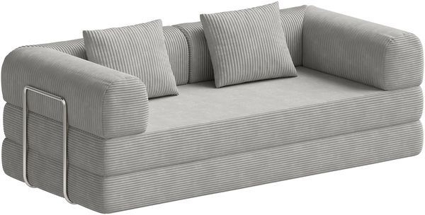 skølm 'Lofn' Modulares Sofa 2 Sitzer, 200x100 cm, Vollschaumcouch mit Metallgestell, Cord hellgrau, Schlafsofa vakuumverpackt, kein Aufbau erforderlich