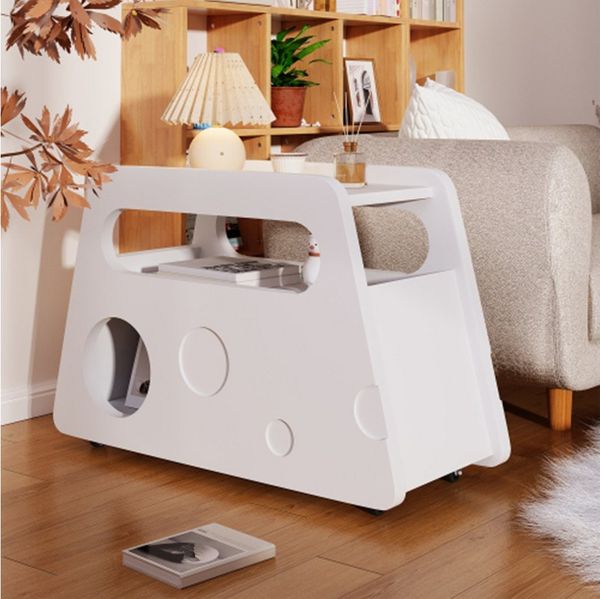 XDeer Sideboard Sideboard, Moderner weißer Beistelltisch mit Rollen, abgerundetem, Design – Mobil, platzsparend,für Wohnzimmer und Schlafzimmer
