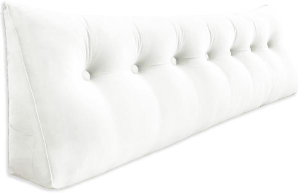 VERCART Großes Keilkissen, Langes Lesekissen, Bettruhe Rückenkissen, Dreieckiges Liegekissen, Dekoratives Kopfteilkissen für Tagesbett oder Tiefes Sofa, Samt Weiß, 200cm