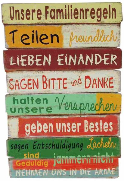 Holzschild Unsere Familienregeln Vintage Schild Holz 60x40cm Retro Wandschild