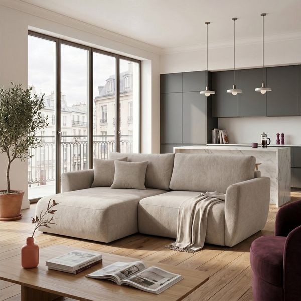 Muffo Ecksofa Bella mit Schlaffunktion Easy-Clean, mit Schlaffunktion und Bettkasten 230x165 cm, mit Armlehnen und Stauraum