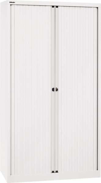 BISLEY Rollladenschrank mit Schloss in verkehrsweiß Schrank aus Metall Rollladen aus Kunststoff inkl. 4 Einlegeböden, ET410194S-PWW696