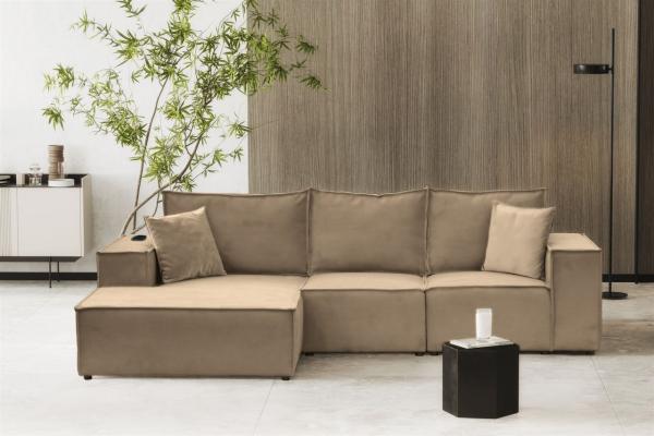 Ecksofa Sofa ALVARO inkl. QI Ladegerät Stoff Opera Velvet Sand Ottomane Links