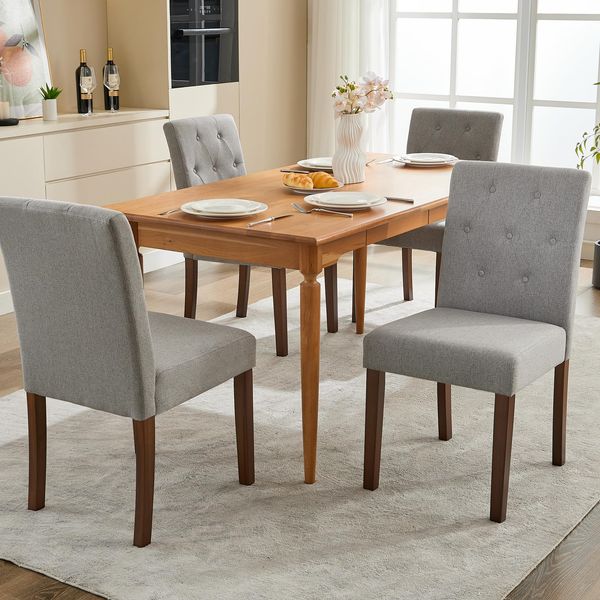 GarveeHome 2-Teiliges Esszimmerstuhl Mit Leinenbezug, Stuhl Mit Rückenlehne, Gepolsterter Esszimmerstuhl Mit 130kg Tragkraft, Für Esszimmer Und Wohnzimmer, 46 x 56 x 88 cm