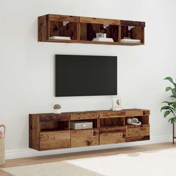 5-tlg. TV Wand Einheiten,Wohnwand Wohnzimmer mit LED Altholz 80 x 30 x 40 cm