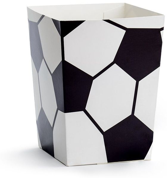 partydeco Dose, Popcorntüten Fußball 7x7x12,5 cm 6er Set schwarz weiß