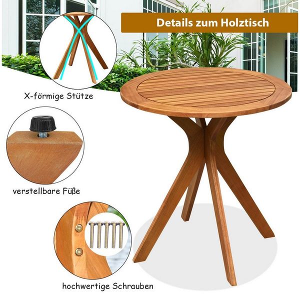 KOMFOTTEU Gartentisch, Ø70cm Beistelltisch, mit stabilem Kreuzbein Bild 3