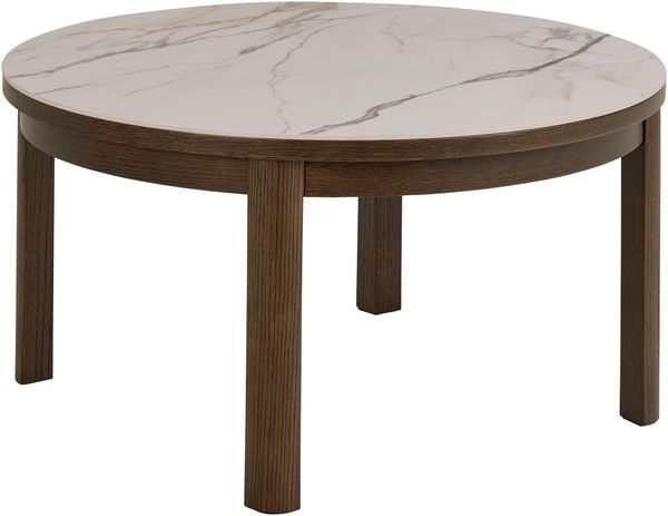 AC Design Furniture Ea rund Couchtisch, Tischplatte Creme poliert keramisch, Gestell Rauch NC lackiert Eiche Furnier, Ø90x45 cm, Beige
