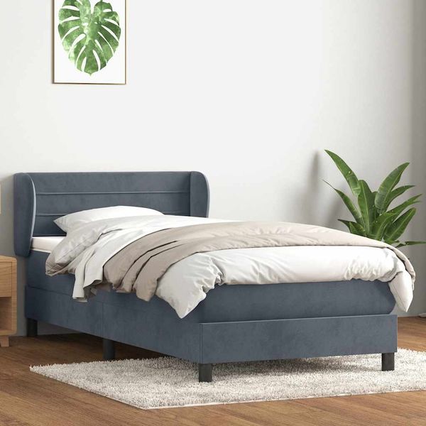 vidaXL Boxspringbett mit Matratze Dunkelgrau 80x220 cm Samt 3317632