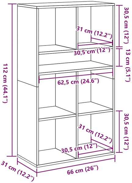 vidaXL Bücherregal Betongrau 66x31x112 cm Holzwerkstoff 860304 Bild 9
