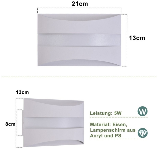 Nettlife LED Wandleuchte LED Wandleuchte Schwarz 5W 3000K, LED fest integriert, Warmweiß, für Wohnzimmer, Schlafzimmer, Flur, Treppenhaus, Arbeitszimmer Bild 3