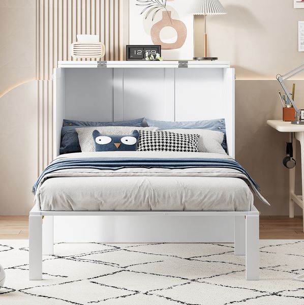 Klappbett Vertikalbett 90x200 cm Weiß Platzsparendes Bett Einzelbett Schrankbett Klappbett System Multifunktionsbett Jugendzimmer Singlebett Kleine Wohnung Stauraum Bett Raumoptimierung Wandbett