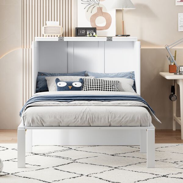 Klappbett Vertikalbett 90x200 cm Weiß Platzsparendes Bett Einzelbett Schrankbett Klappbett System Multifunktionsbett Jugendzimmer Singlebett Kleine Wohnung Stauraum Bett Raumoptimierung Wandbett