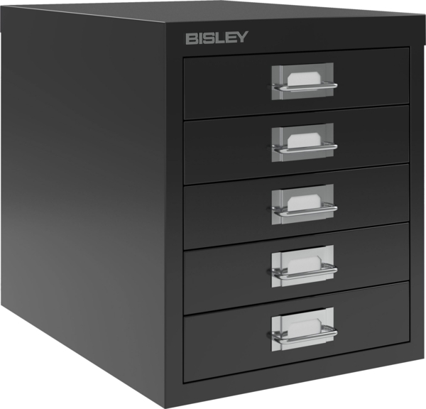 Bisley Schubladenschrank aus Metall für DIN A4 in schwarz Schrank mit 5 Schubladen Büroschrank Werkzeugschrank, L125-633