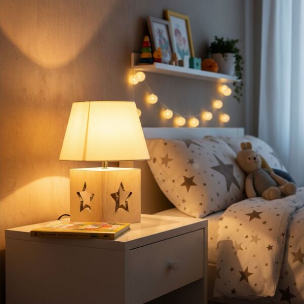 Levandeo® Nachttischlampe, Lampe Tischlampe H41cm Holz Holzlampe Stern Leuchte Deko Tischleuchte