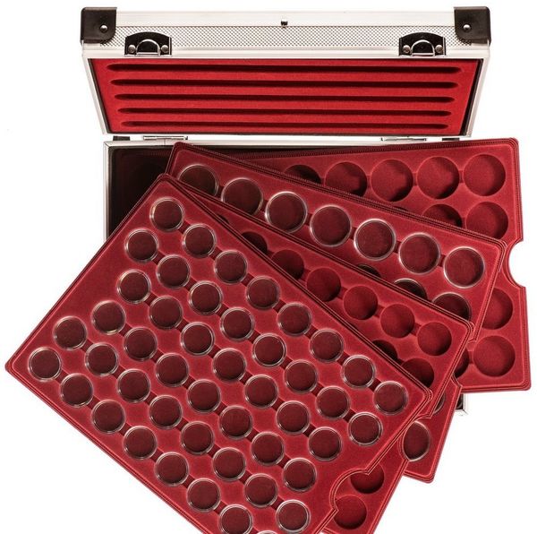MC. Sammler Aufbewahrungsbox MC. Sammler Alu Münzkoffer frei bestückbar mit Münztableaus Ihrer Wahl, Tableau 35 Fächer-36x36 mm